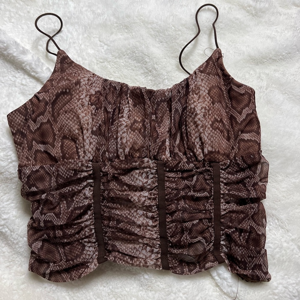 Tiger Mist brown mesh tank top